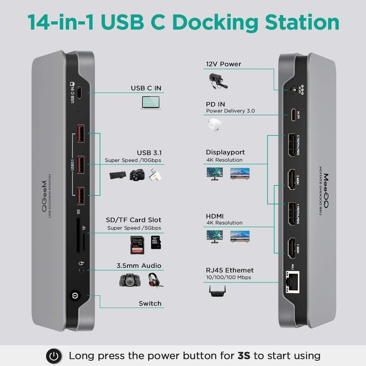 QGeeM D6908 USB C Laptop Docking Station ricondizionato - Reebelo Italia